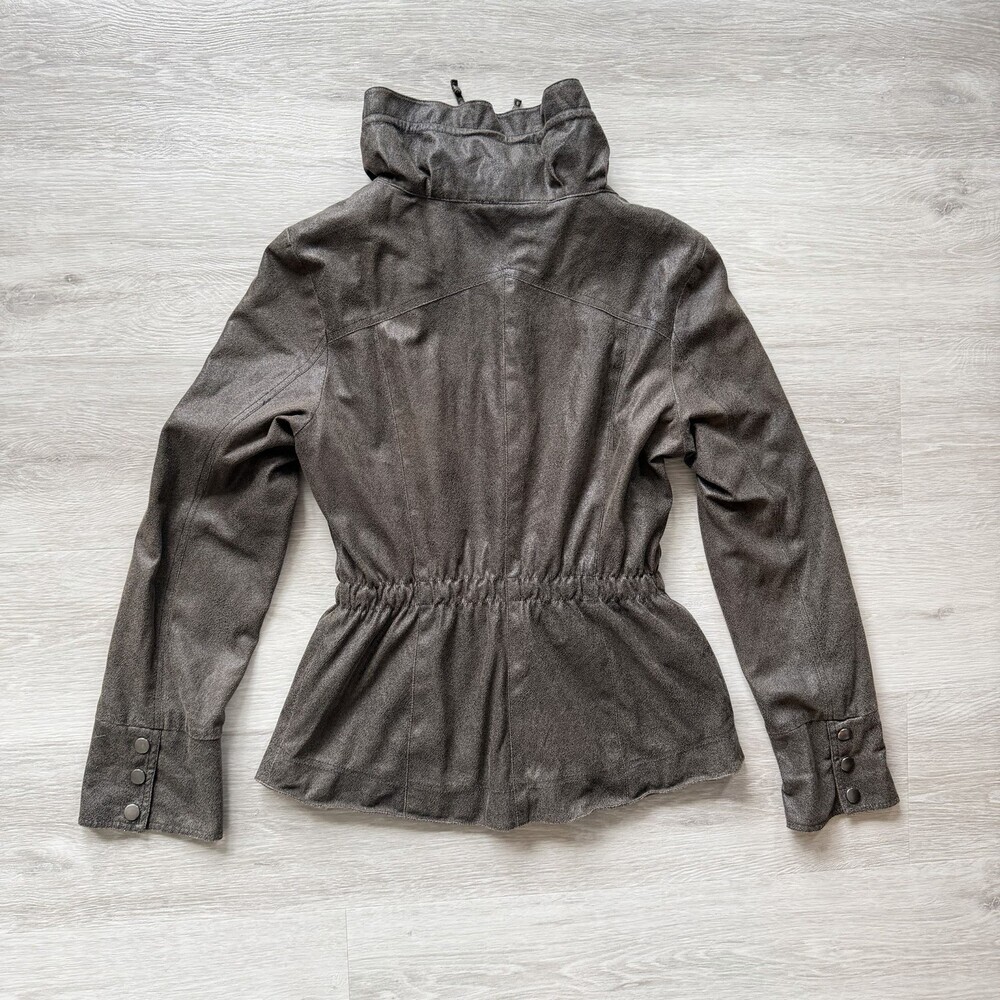 Della Spiga Italy Faux Leather Utility Jacket Brown Cinched Waist Women's Size 4 - Picture 3 of 13